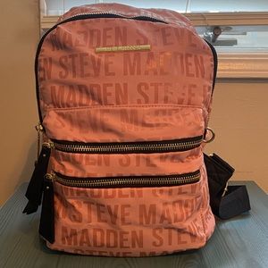 Steve Madden pink logo Nylon backpack with black straps & gold tone accents